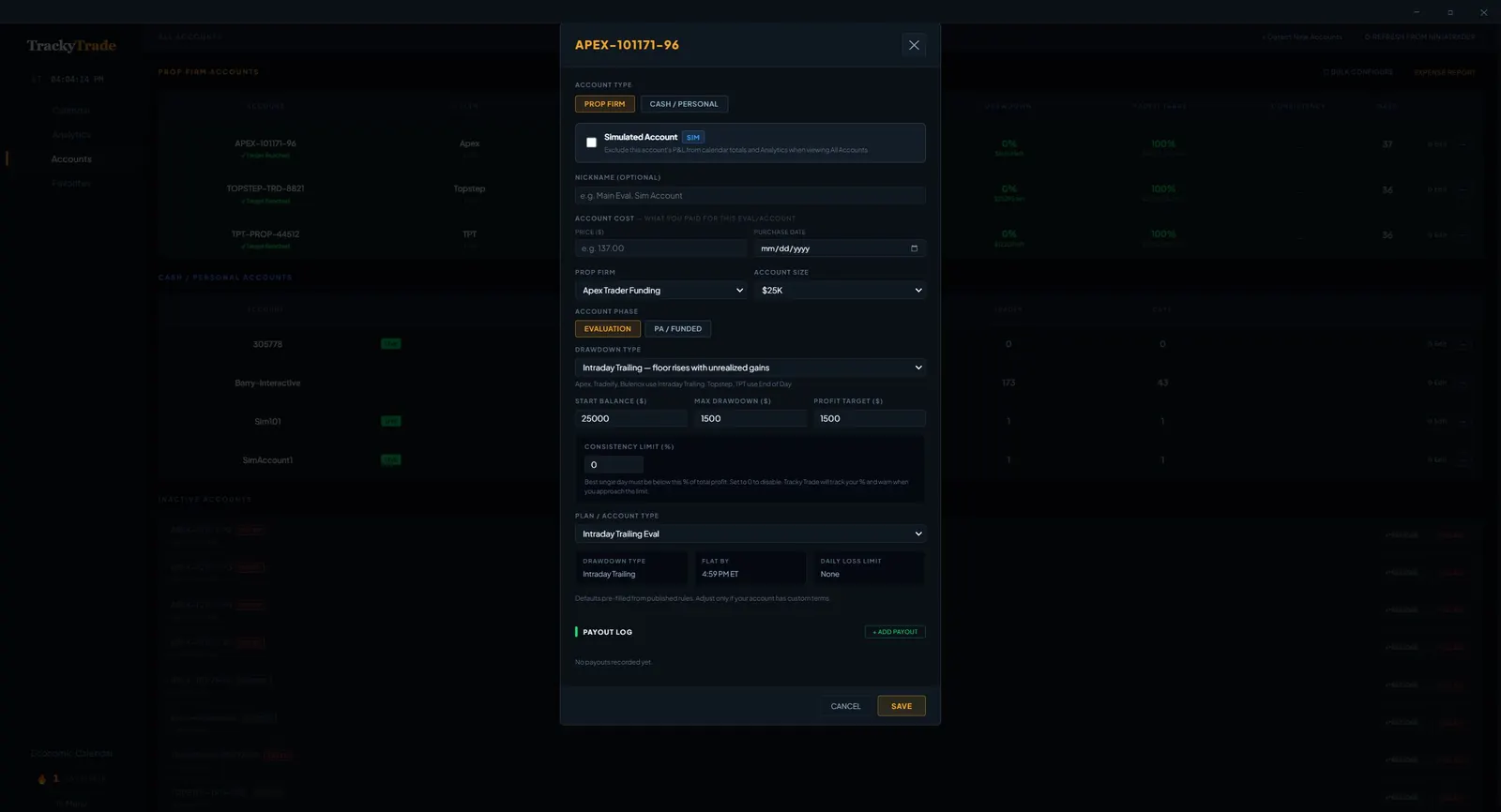 TrackyTrade Account Config